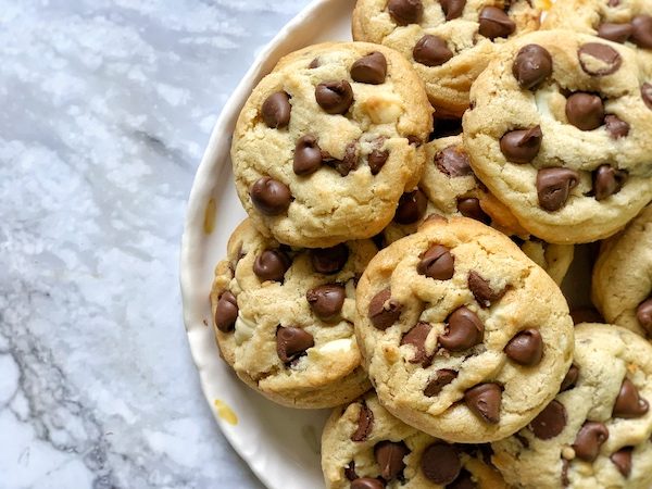 Every Day Chocolate Chip Cookies warm on the table plated