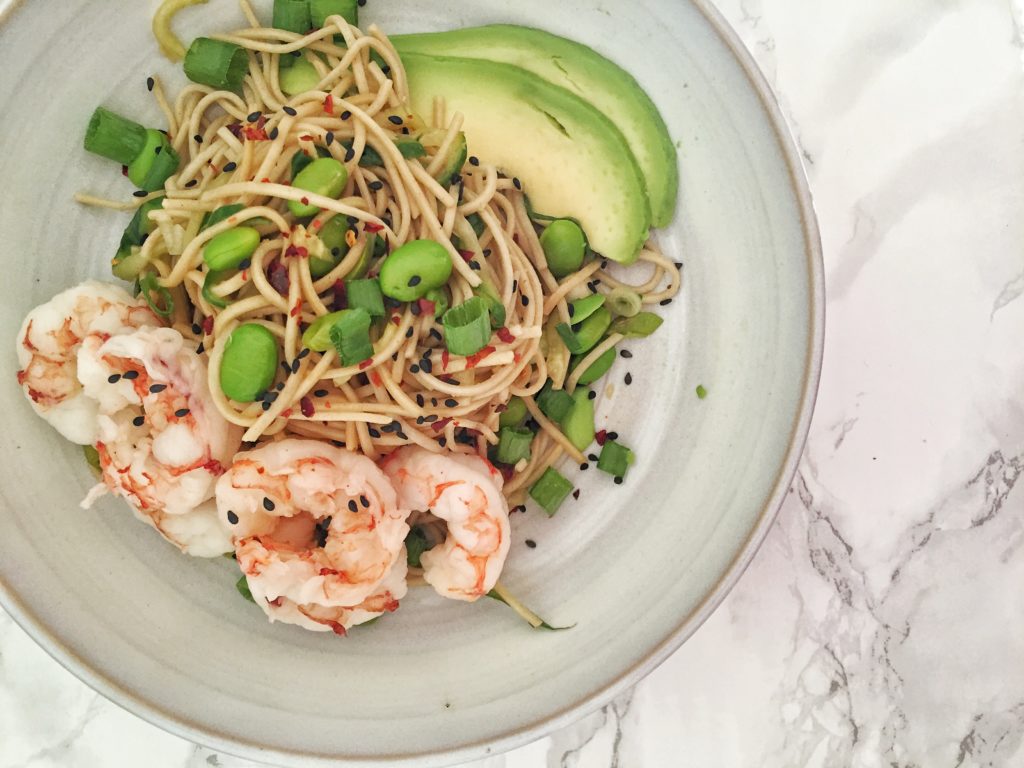 cold sesame soba noodle and cucumber salad