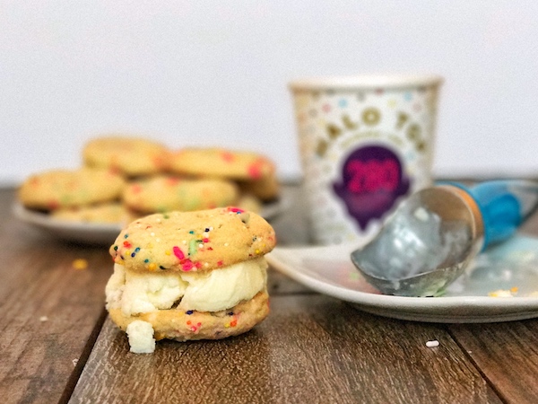 Funfetti Cake Batter Ice Cream Cookie Sandwiches melting