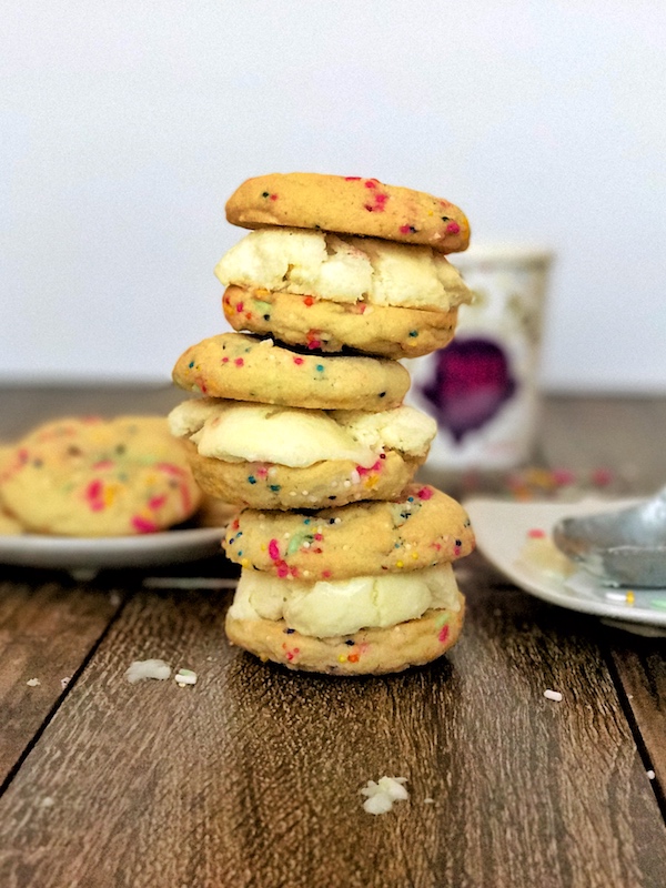 Funfetti Cake Batter Ice Cream Cookie Sandwiches Stacked