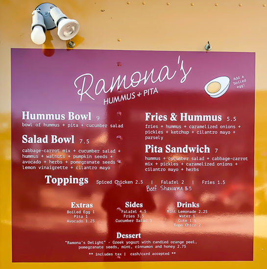 Ramona's Hummus Menu
