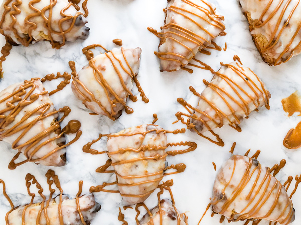 peanut butter white chocolate scones drizzled all