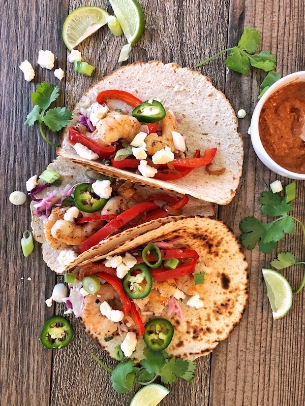 Spicy Diablo Shrimp Tacos with Simple Slaw and Feta