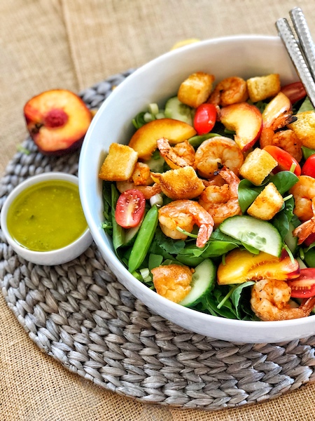 Grilled Shrimp & Peach Panzanella Salad