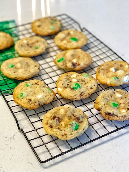 Mint M&M and Oreo Cookie Crumb Cookies cooling