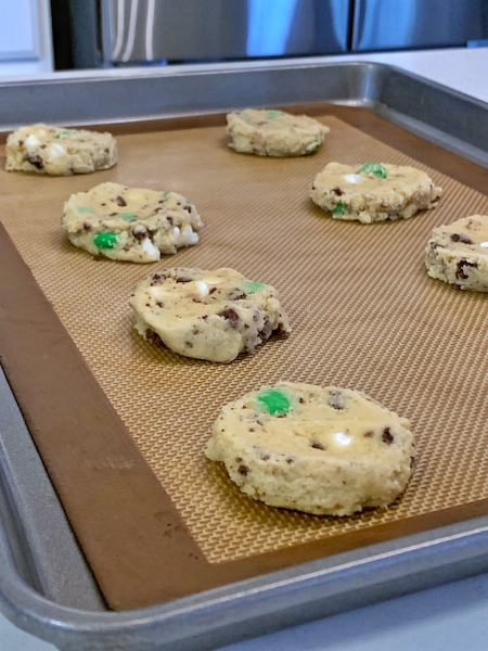 Mint M&M and Oreo Cookie Crumb Cookies before baking