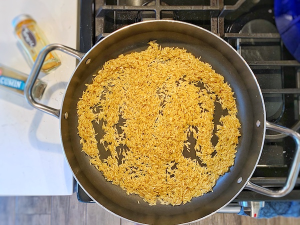 Rice toasting on the stovetop
